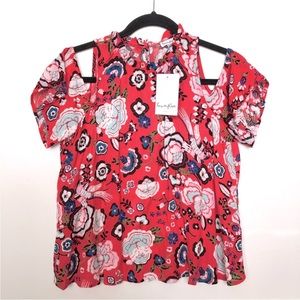 Lulus Pink Cold Shoulder Floral Top Size Small